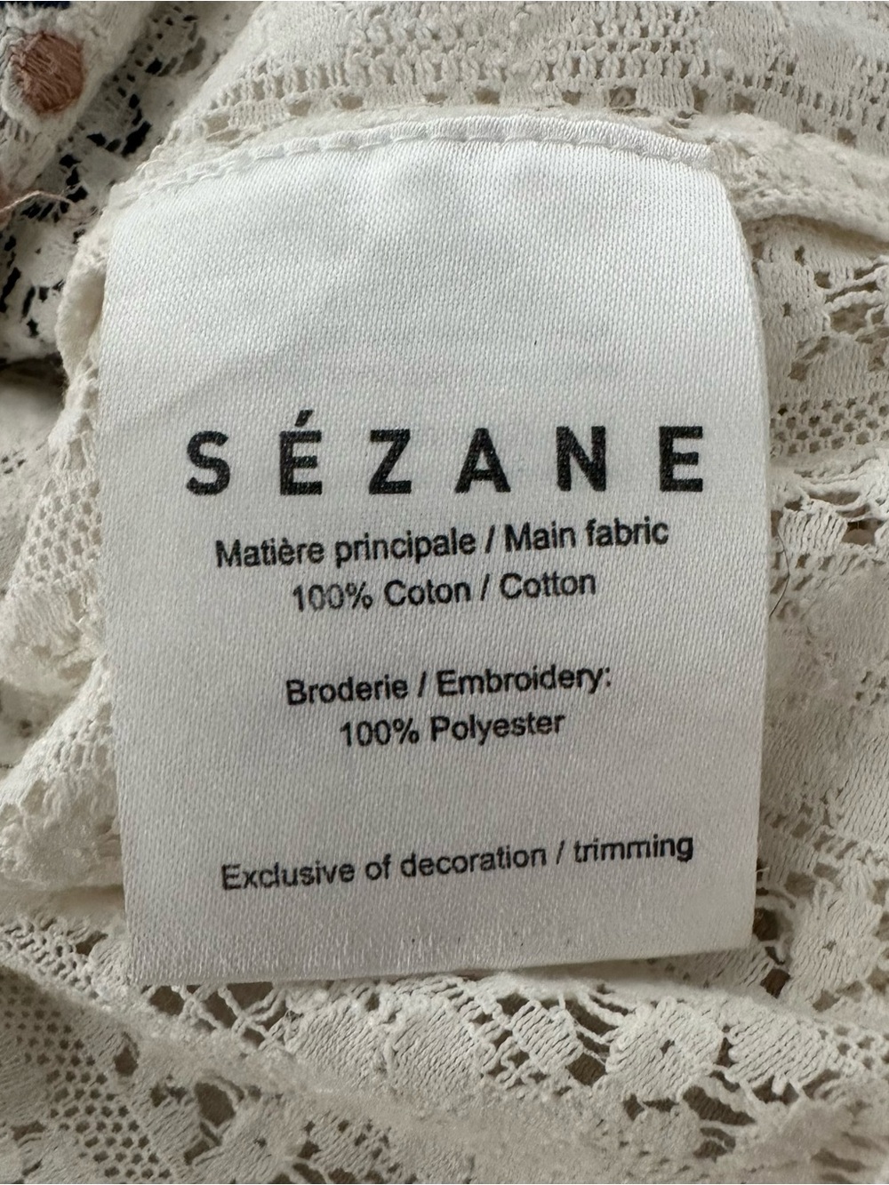 Sezane Garance Floral Embroidered Pointelle Cotton Crew Neck 3/4 Sleeve Blouse - Picture 4 of 5